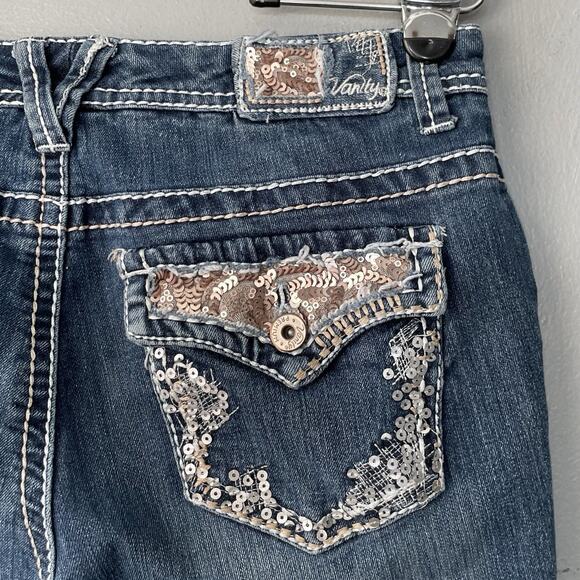 Y2K Vanity Sabrina Jeans Size 28 Low Rise Blue Denim Bootcut Embroidered Sequins - Picture 5 of 12
